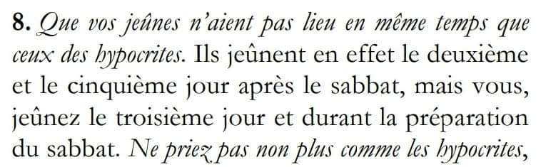 7) Le jeûneLes Orthodoxes maintiennent la prescription du jeûne le Mercredi et Vendredi (Didachè), ils observent aussi les 4 périodes de carême (Pâques, Dormition, Noël, Apôtres). Les catholiques ont connu des relâchements successifs de la discipline (cf Can.1251)