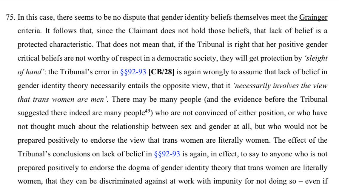 If believing in gender identity meets the Grainger test, then so does not believing in gender identity. Simples.