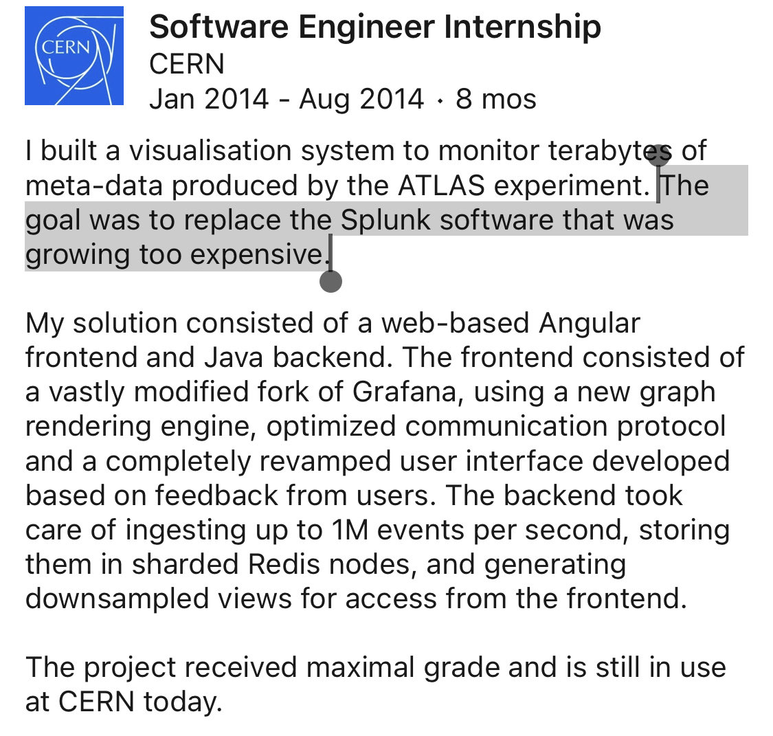 8/ Finally, CERN replaced  $SPLK years ago with open source alternatives like Redis and Grafana. Because it was “growing too expensive”