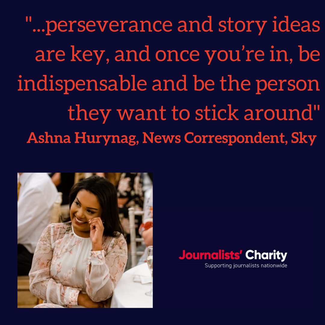 JournoCharity's tweet photo. .@ashnahurynag started her career @ITV regions, she now covers stories for @SkyNews
Her #FirstJournoJob advice?
"Take the many unsuccessful (applications) as a reminder to keep pushing..." https://t.co/ixL3uXHMxl