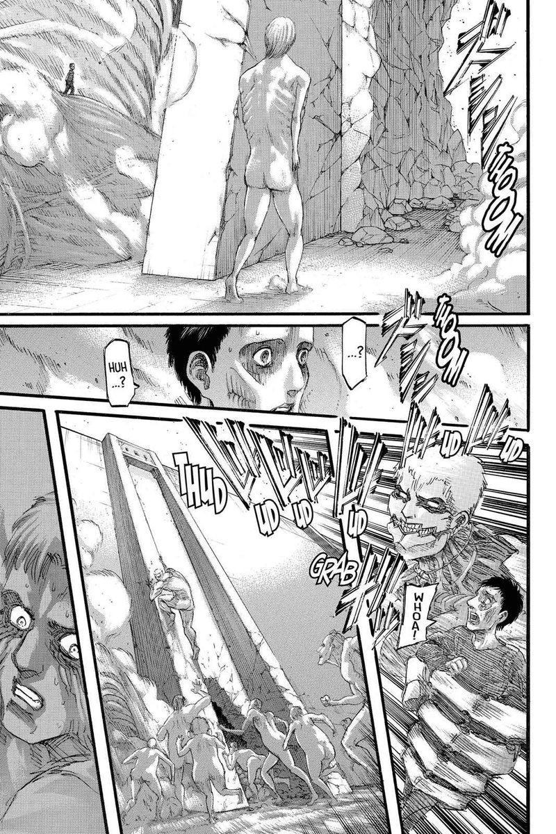 Finally this was answered! I've been waiting way too long to know why Dina simply chose to ignore Bertholdt and head towards Carla. Turns out Eren is the one responsible for that, further deepening the whole "manipulator and manipulated" concept introduced in Chapter 121.