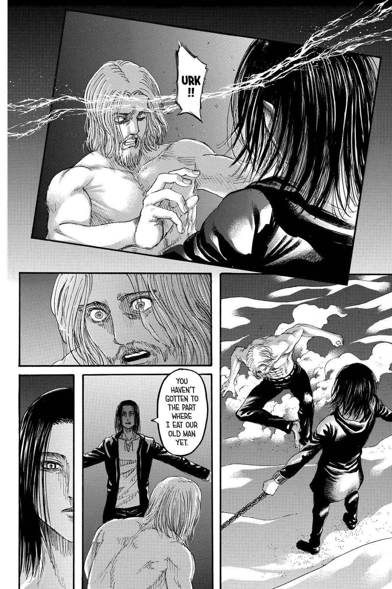 And to no one's surprise... Eren wanted to be stopped! Wasn't it obvious? That explains so much stuff that happened prior in the manga! Why Armin met Zeke in the Paths, why Eren pushed his friends away and why Grisha still gave Eren his Titan Powers.