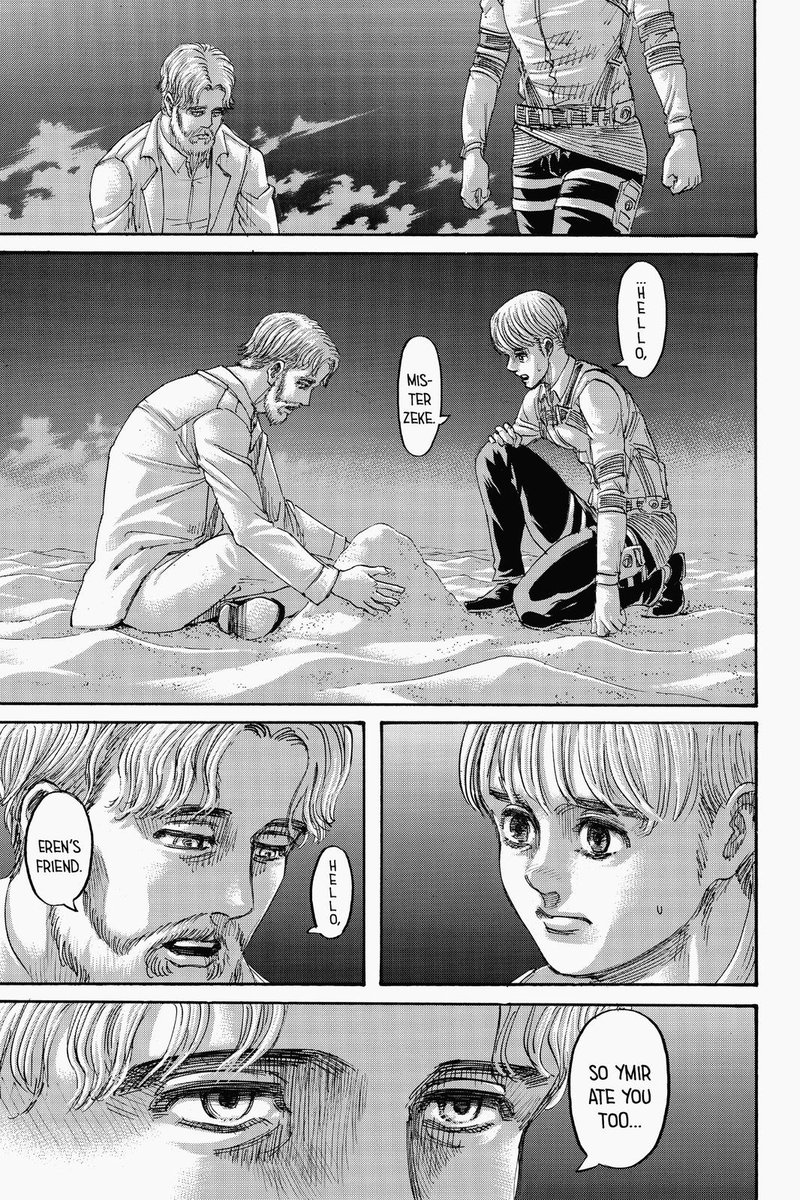And to no one's surprise... Eren wanted to be stopped! Wasn't it obvious? That explains so much stuff that happened prior in the manga! Why Armin met Zeke in the Paths, why Eren pushed his friends away and why Grisha still gave Eren his Titan Powers.