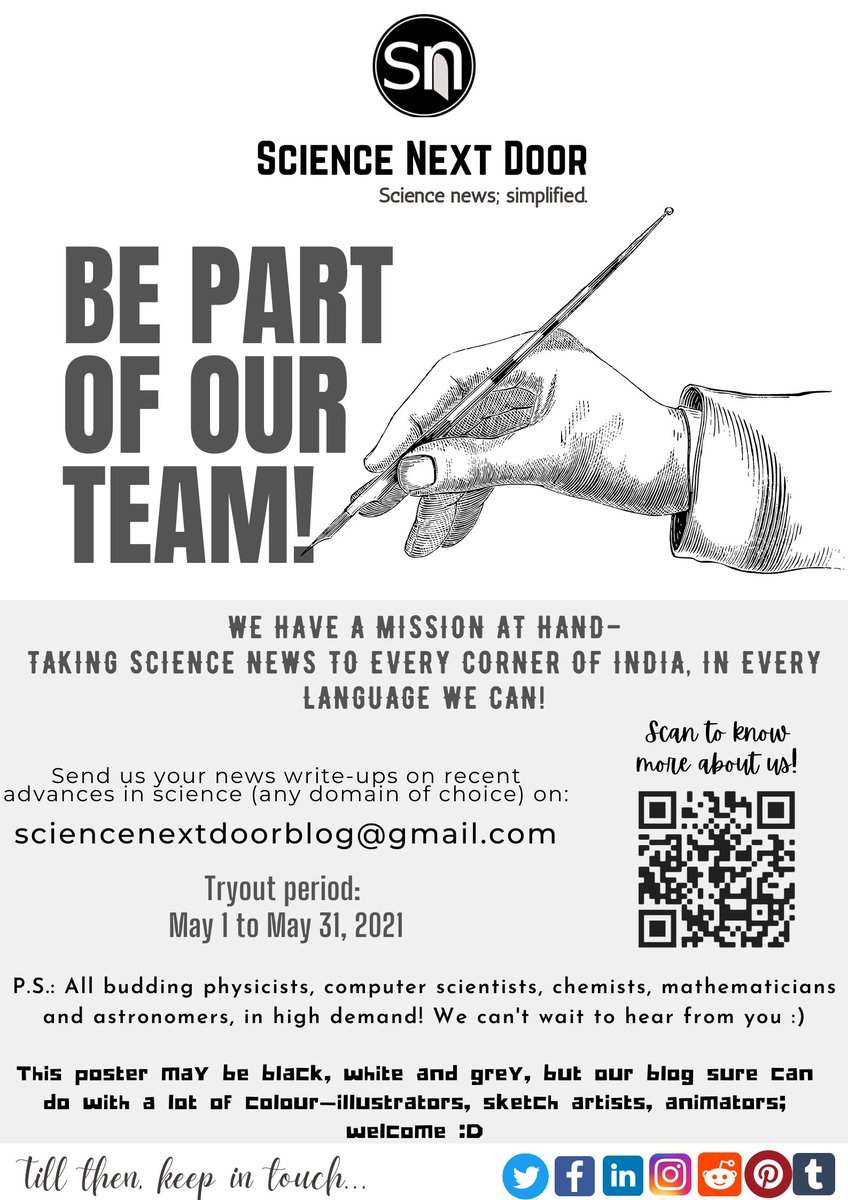 Be a part, contribute in science popularization. We are waiting for you 🌻🤩
<a href="/sciencenxtdoor/">Science Next Door</a> #science #scicomm #innovation #resources #sciencematters #India