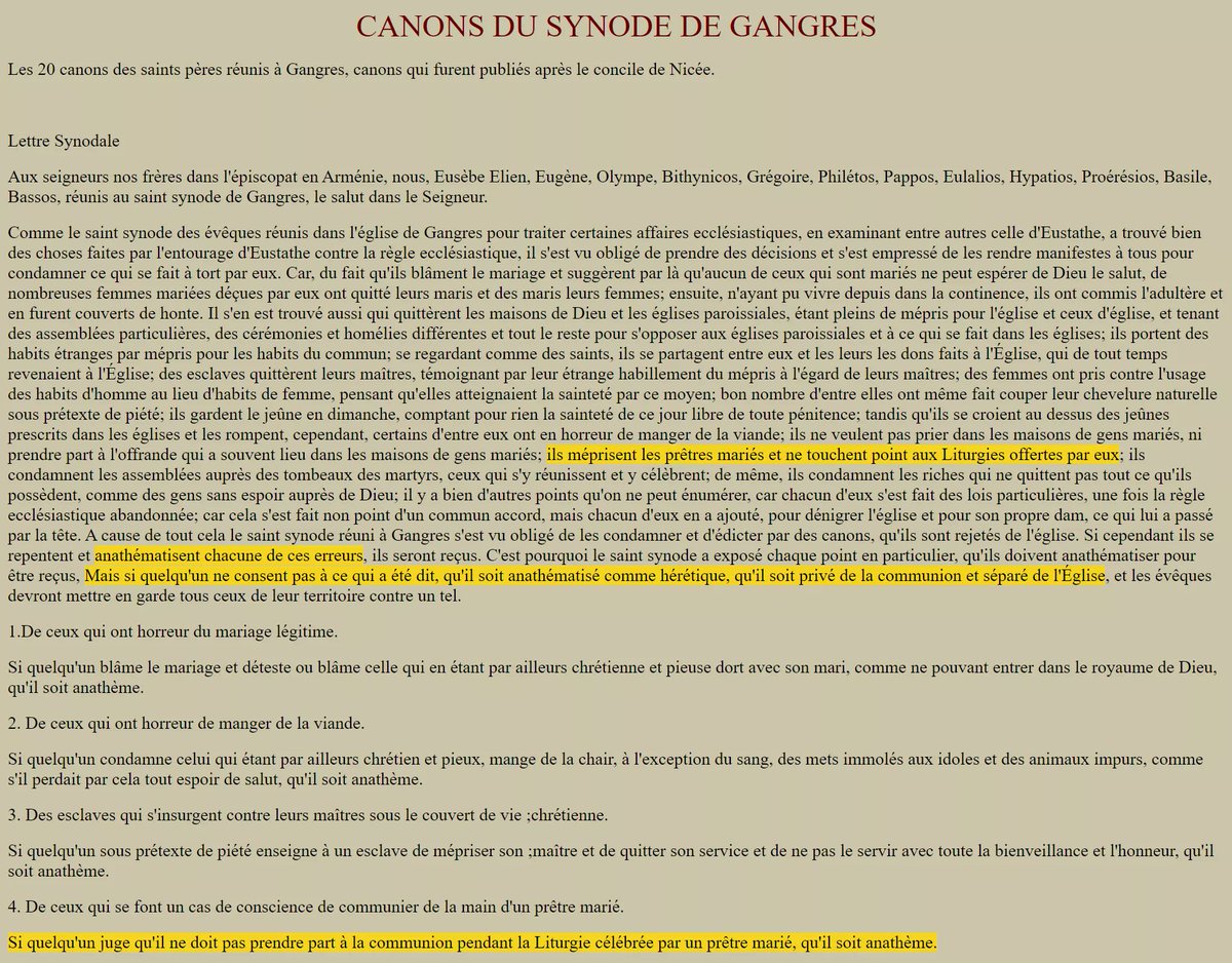 Les canons apostoliques montrent que l'Église primitive avait des clercs mariés et les soutenait : Concile d’Ancyre (314) c.10, Concile de Gangres (355) c.4, Canons des Saints Apôtres (IVe) c.5, 40 et 76. Concile In Trullo (691-692) c.13. Les papes tombent sous bcp d'anathèmes.