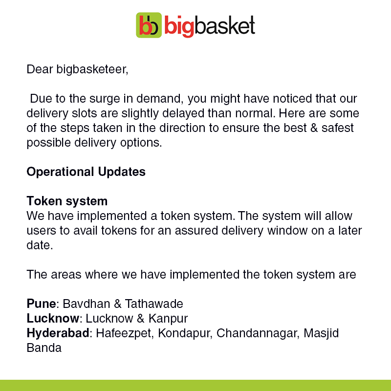 bigbasket on Twitter "Dear customer, Here is an update on our