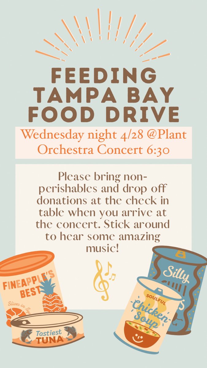 PHS Orchestra helping our neighbors in need with food drive for Feeding Tampa Bay- donate at the concert!