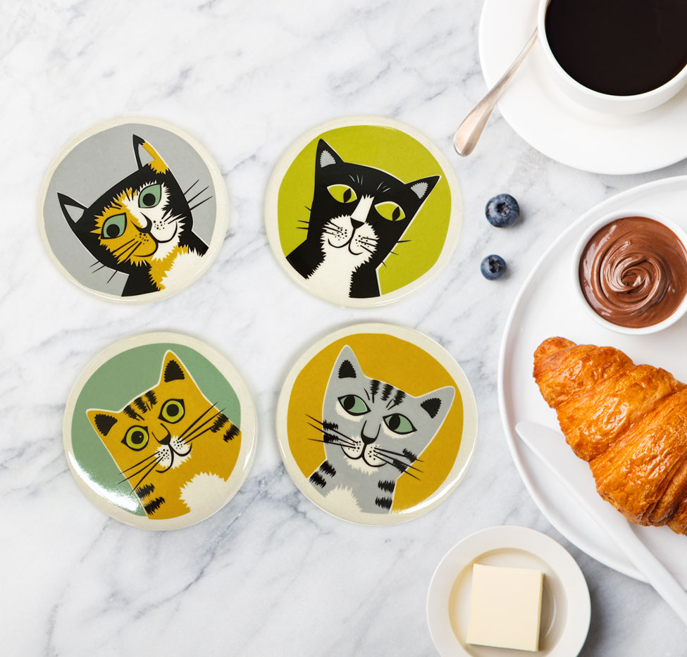 hannah1turner's tweet image. Love this brilliant shot of our Cat Coasters by @MillTyeGallery in Suffolk. We can't help giggling at how the Black &amp;amp; White Cat is eyeing up the chocolate spread. That would be us! #catcoasters #loveourstockists