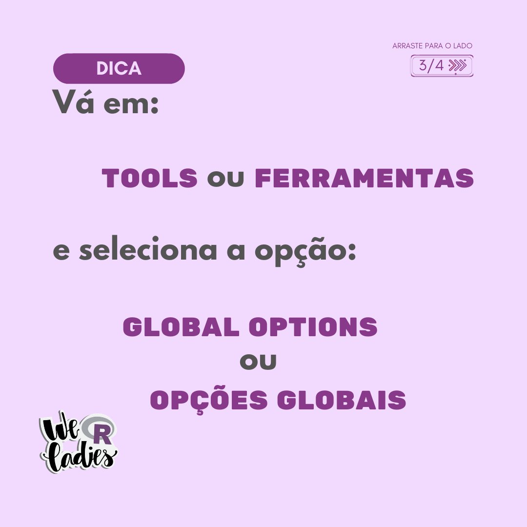 RLadiesBH's tweet photo. Uma das perguntas mais comuns da comunidade! Escolha a aparência mais confortável para a interface do Rstudio!

#rladiesbh #estatistica #rprogramming #womanpower #rstats #science #womenintech https://t.co/PAXr09YLE2