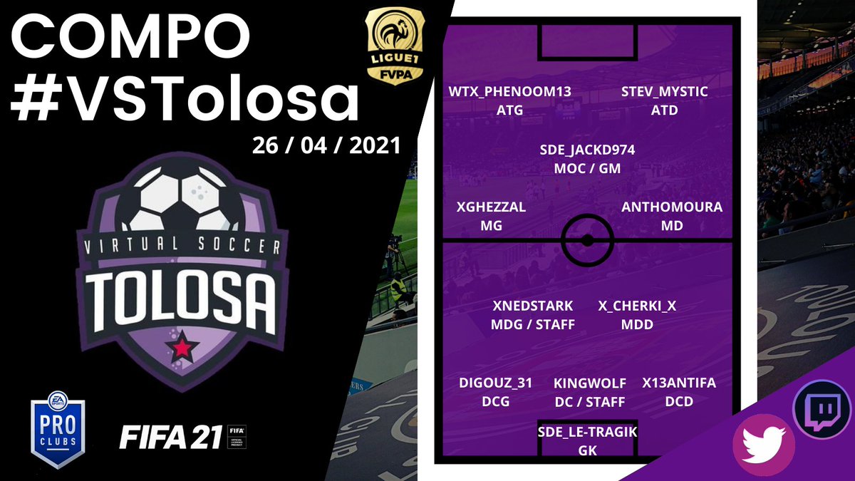 OWNED ESPORT (@owned_pro_club) on Twitter photo 🟣⚪ COMPO 🟣⚪
LA 1ER SOUS LES COULEURS <a href="/VSTolosa/">VSTOLOSA OFFICIEL #EAFC26 #Efootball #FM26 #RL</a>
<a href="/FlorianTreve/">Le-Tragik_59-_-</a>
<a href="/KingWolf57/">KingWolf-I5I</a>
@AntifaX13
Digouz
<a href="/xnedstarkk/">xnedstark</a>
<a href="/x_Cherki_x/">𝒁𝘆𝒘𝒐𝒐</a>
<a href="/AnthoMoura80/">AnthoMoura80🇵🇹</a>
<a href="/Ghezzal92I/">Nika nika no mi 🌞</a>
<a href="/SDE_jackd974/">SDE_jackd974</a>
<a href="/Stev_Mystic/">Stev_Mystic</a>
<a href="/WTX_PhenOom13/">𝕎𝕋𝕏_ℙ𝕙𝕖𝕟𝕆𝕠𝕞𝟙𝟛♛</a>
Vamos #tolosa <a href="/ToulouseFC/">Toulouse FC</a> 🟣⚪ COMPO 🟣⚪
LA 1ER SOUS LES COULEURS <a href="/VSTolosa/">VSTOLOSA OFFICIEL #EAFC26 #Efootball #FM26 #RL</a>
<a href="/FlorianTreve/">Le-Tragik_59-_-</a>
<a href="/KingWolf57/">KingWolf-I5I</a>
@AntifaX13
Digouz
<a href="/xnedstarkk/">xnedstark</a>
<a href="/x_Cherki_x/">𝒁𝘆𝒘𝒐𝒐</a>
<a href="/AnthoMoura80/">AnthoMoura80🇵🇹</a>
<a href="/Ghezzal92I/">Nika nika no mi 🌞</a>
<a href="/SDE_jackd974/">SDE_jackd974</a>
<a href="/Stev_Mystic/">Stev_Mystic</a>
<a href="/WTX_PhenOom13/">𝕎𝕋𝕏_ℙ𝕙𝕖𝕟𝕆𝕠𝕞𝟙𝟛♛</a>
Vamos #tolosa <a href="/ToulouseFC/">Toulouse FC</a>