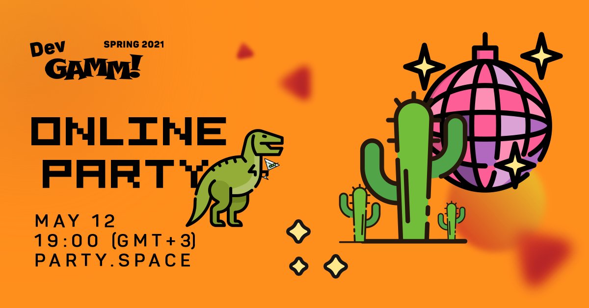 DevGAMM's tweet photo. Everyone not in Moscow is going to party hard online! 

On May 12, we are throwing a virtual get-together at https://t.co/rXo0tnZWSD with pleasant conversations, new acquaintances, and lots of online drinks 🍸

⏩ Get a PRO ticket to join: https://t.co/hocJ0PQGYC https://t.co/NNtqldQTDy