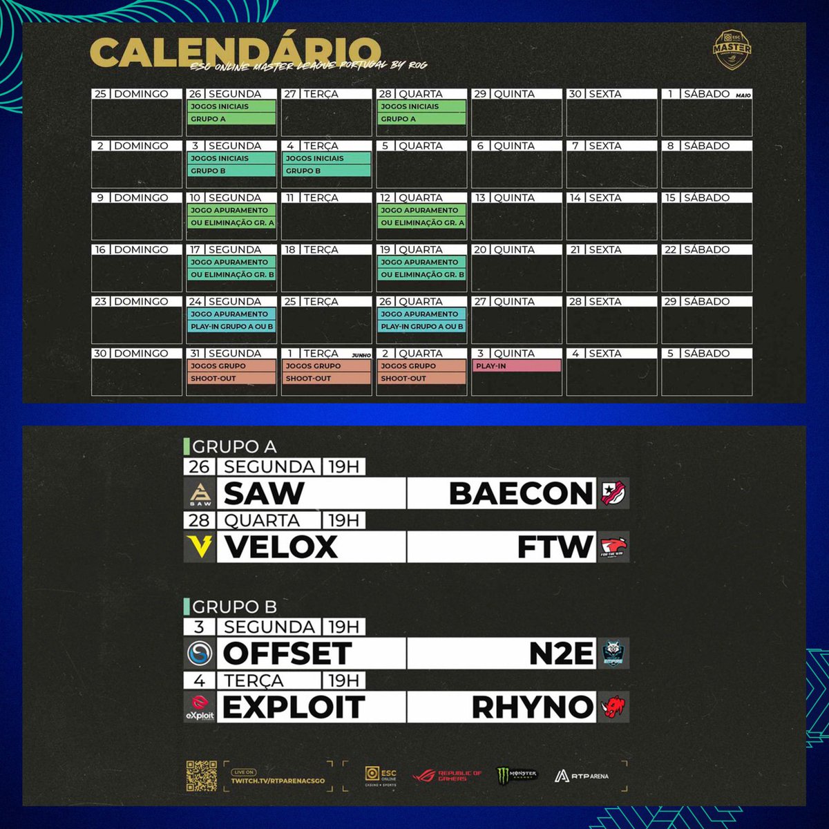 Arranca hoje a 7.ª temporada da <a href="/EstorilOnline/">EstorilCasino</a> Master League Portugal By <a href="/Asusrogpt/">asusrogpt</a> 🔫🙌

Esta temporada terá um prizepool de 15.000€ e será constituída por 8 equipas. 

Quem achas que vai ganhar❓