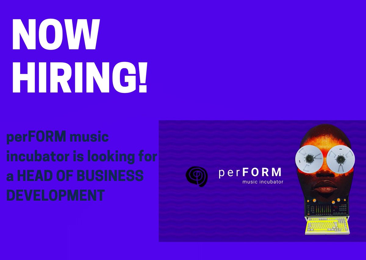 CALL FOR APPLICATION PerFORM music incubator by <a href="/muthoniDQ/">#MuthoniDrummerQueen</a> is looking for a a HEAD OF BUSINESS DEVELOPMENT.

For more information go to linkedin.com/jobs/view/2495…