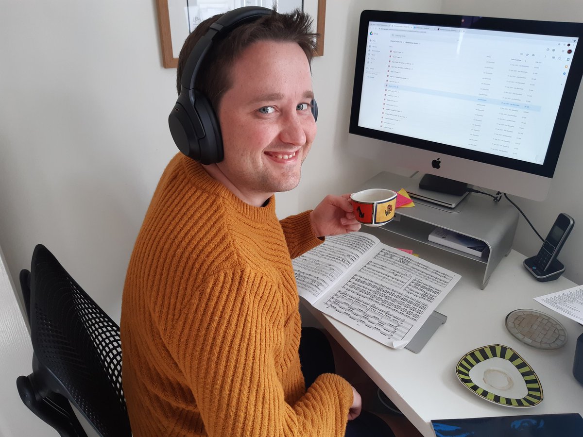 RobGuyConductor's tweet photo. In the office this morning! Editing virtually with @jsniff92 and JonGuy for @NEWSinfonia @nwimf concert going live on Sat 8th May https://t.co/JvLZz14czK #ClassicalMusic #classicalbuzz #digitalart #digitalgig SOUNDS LUSH😉😁 https://t.co/4HPj1I2u0Y
