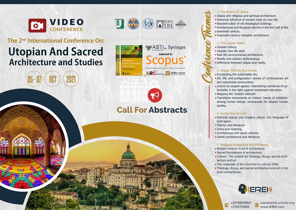 AndUtopian's tweet photo. @EmilyGuerry Here we go! The Utopian and Sacred Architecture Studies -2nd Edition conference has kicked off. 
Registration for the #USAS conference has just opened. Join us from 05 to 07 Oct 2021 in discussing a lot of topics.
Find out more, here: https://t.co/IZwT3wi01g https://t.co/quyDSTqzeP