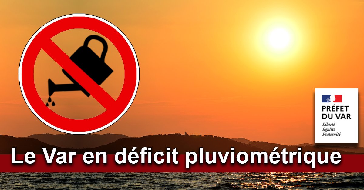 Prefet83's tweet photo. #VigilanceSécheresse
⚠️Le préfet du #Var place le département en vigilance sécheresse.
✅Le déficit pluviométrique atteint près de 30 %
↪️adoptons dès à présent une gestion économe de l'eau.
ℹ️ Toutes les infos👉 https://t.co/uy5qn43FcO https://t.co/hxfPvLuvah