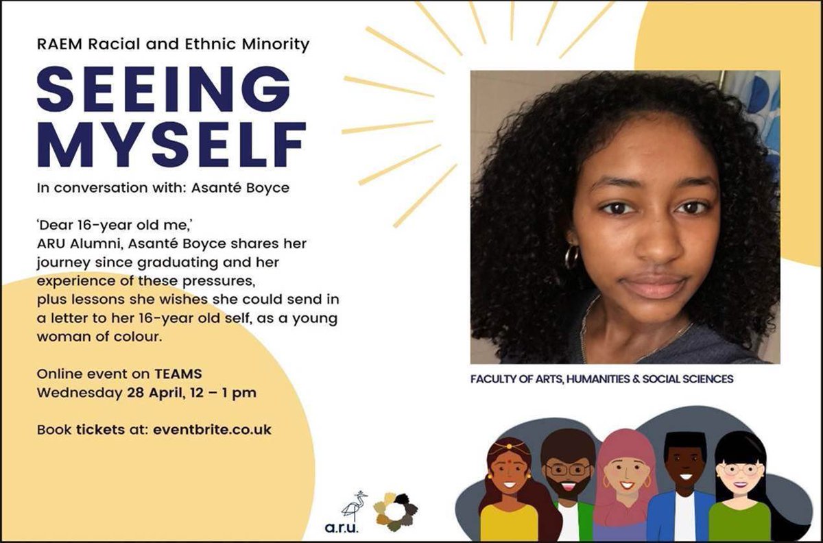 ‘Dear 16-year old me’ Guest talk by Asanté Boyce <a href="/ARUAlumni/">ARU Alumni Office</a> from <a href="/ARUcriminology/">Criminology @ ARU</a> &amp; <a href="/ARUSociology/">Sociology @ ARU</a> sharing her experience, journey, &amp; the advice she’d now give herself as a young woman of colour. Ahss-events@aru.ac.uk for Teams link. @ARU_AHSS <a href="/VP_AHSS/">Sobin Sojan SU</a> <a href="/DrApurbaKundu/">Apurba</a> <a href="/davidjay770/">David Jay</a>
