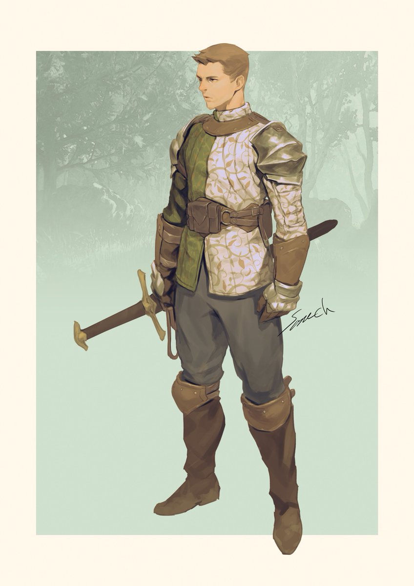 1boy male focus solo weapon sword armor brown hair  illustration images