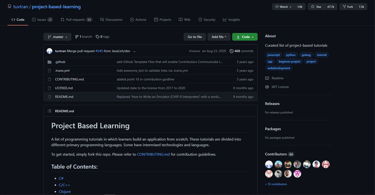 Prathkum's tweet image. I found an amazing GitHub repo😼
Curated list of project-based tutorials covering JavaScript, Python and many other popular languages
47.7K⭐️ 7.5K 🍴
🔗 github.com/tuvtran/projec…