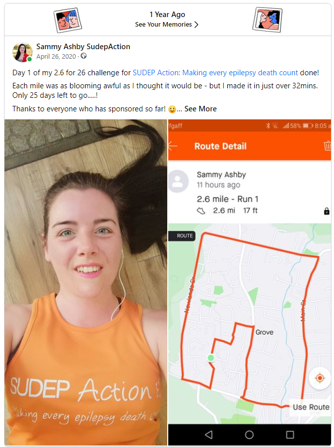 SammyatSUDEP's tweet photo. 1 year ago I started my 2.6 miles for 26 days challenge to raise funds &amp; awareness for @SudepAction

As a non-runner it was a tough challenges yet for me - but I'm so glad I did it!

#TwoPointSixChallenge #Fundraising #MotivationMonday #Epilepsy #SUDEP #Bereavement https://t.co/padM1yKORQ