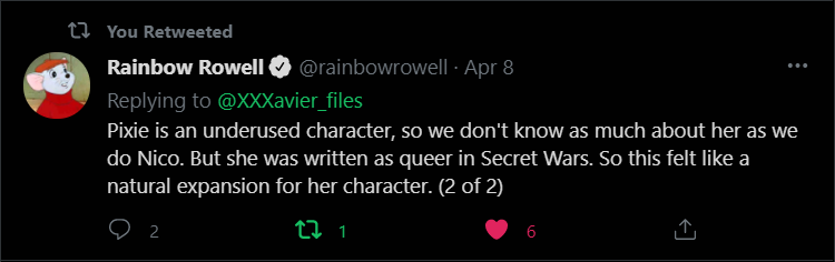 rainbow confirming nico/pixie is endgame and that pixie is queer. what a QUEEN