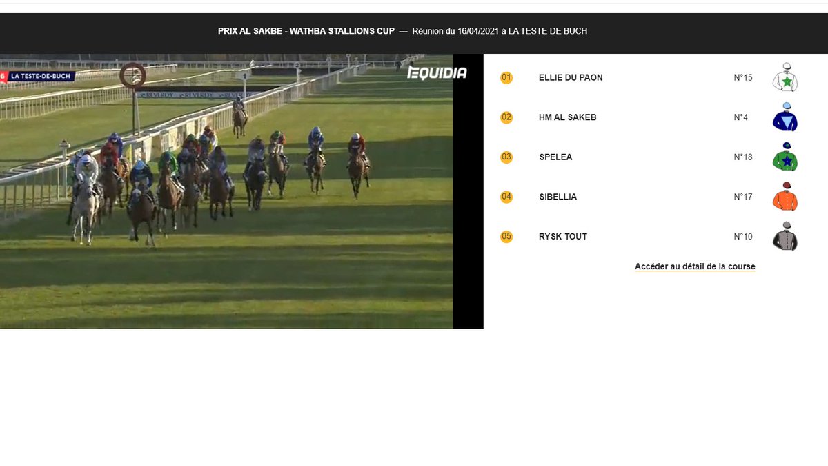 PRIX AL SAKBE - WATHBA STALLIONS CUP
16/04/2021, LA TESTE DE BUCH
🏆1ère ELLIE DU PAON 🐴
O : SERGIO RAFAELLO
T : DAMIEN DE WATRIGANT
J : GUEDJ-GAY
