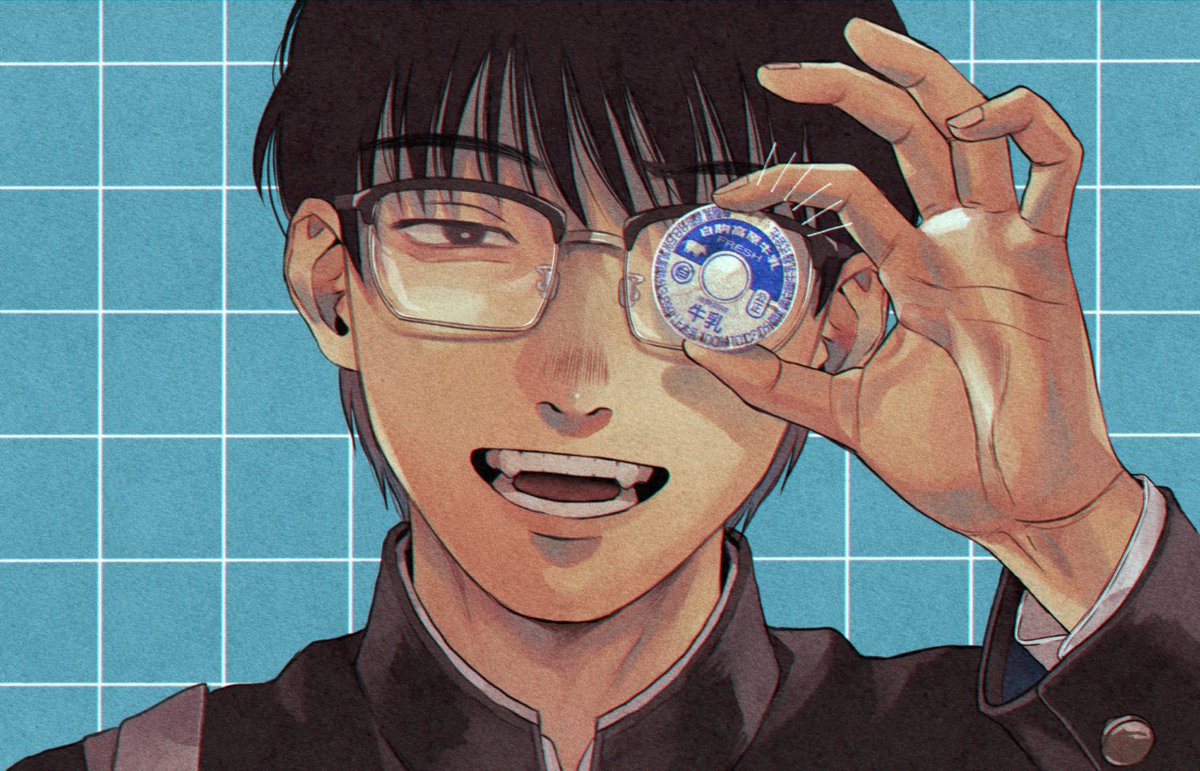 1boy male focus glasses black hair solo school uniform gakuran  illustration images