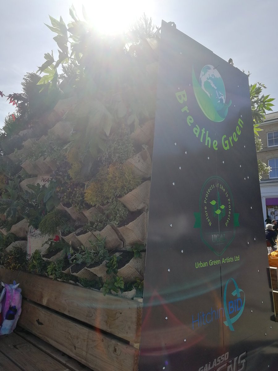 Hi <a href="/HertsHour/">#HertsHour</a> how's everyone today? Enjoying the gorgeous weather? I loved sitting in the square having lunch alfresco and getting a suntan. Love this new plant wall @hitchinbid so much #winning #alfresco #hitchin