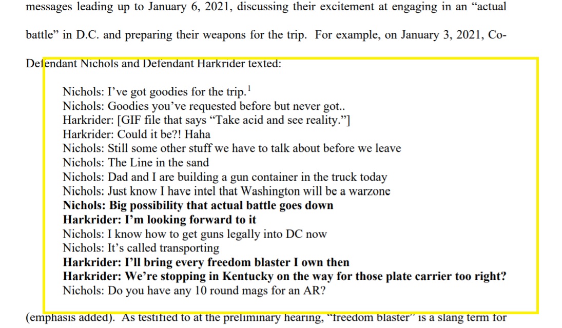 Justice Dept says Harkrider discussed his excitement for battle at the Capitol on Jan. 6
