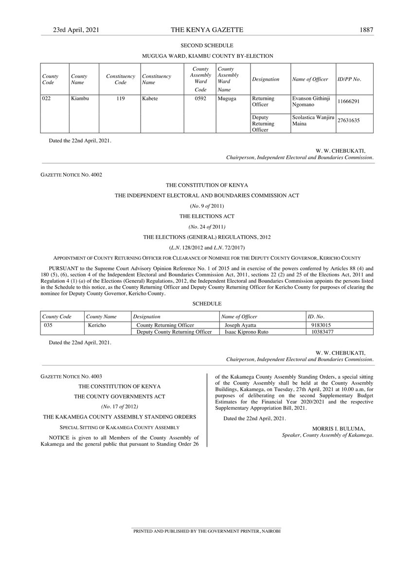 Iebc On Twitter By Elections Notice Parliamentary And County Assembly By Elections For Member Of The National Assembly Mna Kiambaa Constituency And Member Of County Assembly Caw Muguga Ward Kiambu County Will Be Held