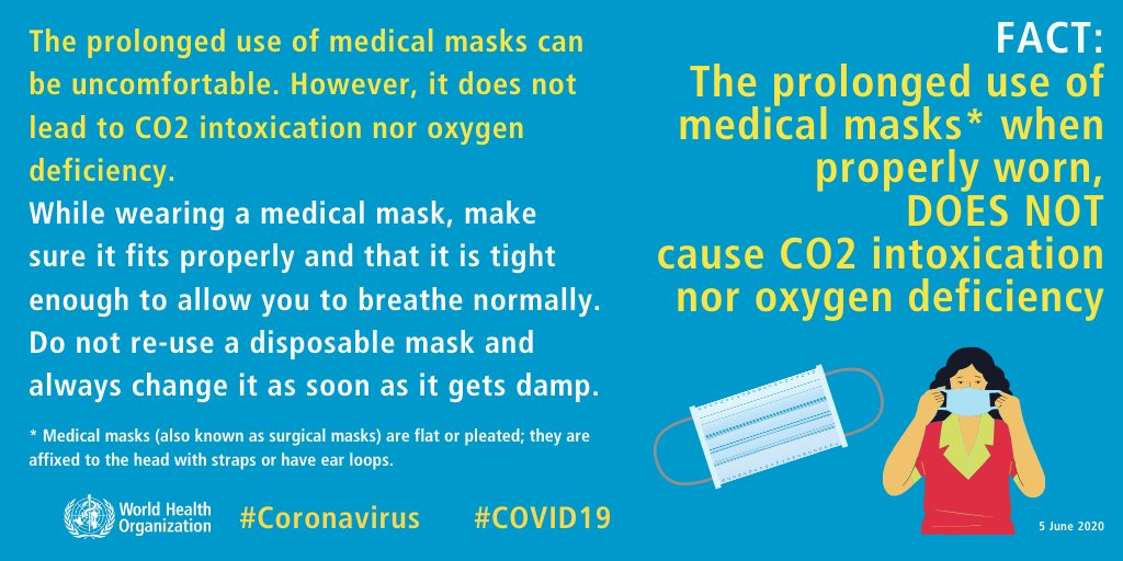 PREVENTION MYTHSMYTH:Wearing masks will reduce O2 and cause CO2 poisoning.FACT:Masks DON'T affect the O2-CO2 gas exchange at all. Masks won't reduce the oxygen or increase CO2 in your blood.A study was also done to prove it. -  https://www.atsjournals.org/doi/10.1513/AnnalsATS.202007-812RL #MaskUpIndia 2/n