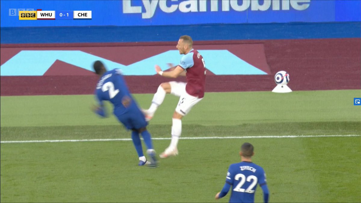 While intent is no longer in the laws, that doesn't mean all contact is a red card. Balbuena's coming together with Ben Chilwell was nothing more than that. And then we had another very similar incident later in the half... What was that about consistency?