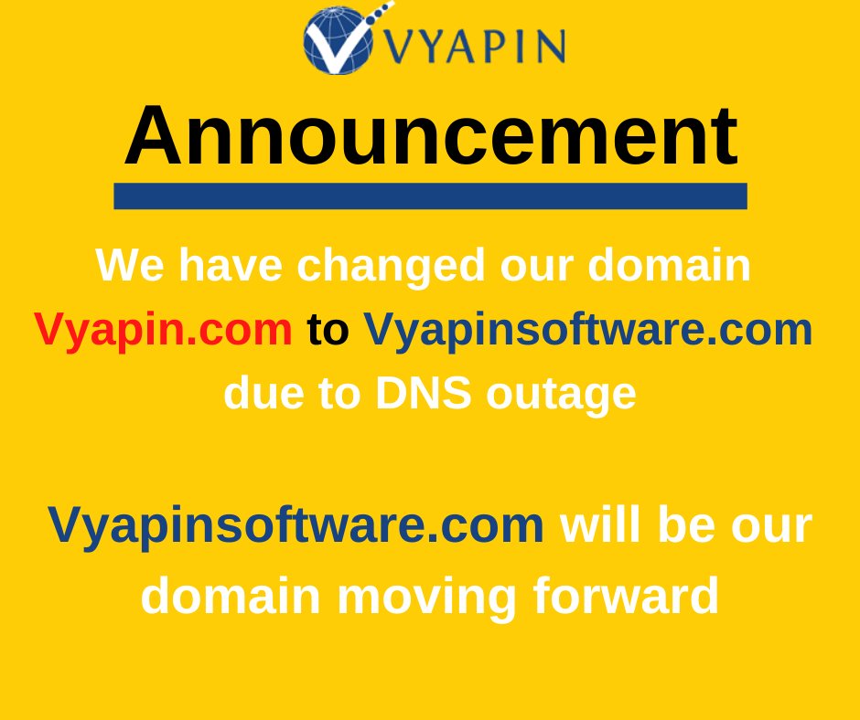 vyapinsoftware's tweet photo. Our domain https://t.co/UVqmHXuEPO is changed to https://t.co/YaMsT27OzC due to DNS outage.

https://t.co/UVqmHXuEPO is now https://t.co/YaMsT27OzC https://t.co/Ixg0PSmQ3k