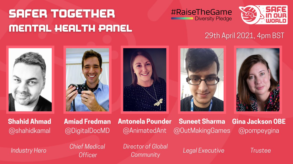 First up, starting on Thursday 29th at 4 pm BST we are online with  @uk_ie,  @shahidkamal,  @AnimatedAnt,  @OutMakingGames,  @pompeygina and  @DigitalDocMD to discuss imposter syndrome within the video games industry and beyond. Free tickets here!  https://www.eventbrite.co.uk/e/safer-together-mental-health-event-tickets-150014787267