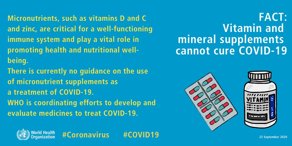 MYTH: #VitaminD supplements will improve my immunity and prevent COVID-19 infection.FACT:Vitamins are important for good immunity. But supplements should be taken ONLY if there is a deficiency, with the recommendation of a doctor. Excessive intake can cause toxicity.6/n