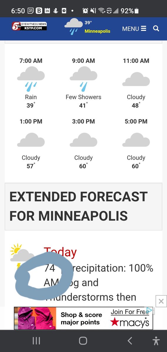 Somehow this prediction of today's high just doesn't seem possible given the other data provided, @KSTPWeather. Maybe I am missing something? Are there instructions available for understanding this data? #weather #Minnesota https://t.co/AD9ogGksfX