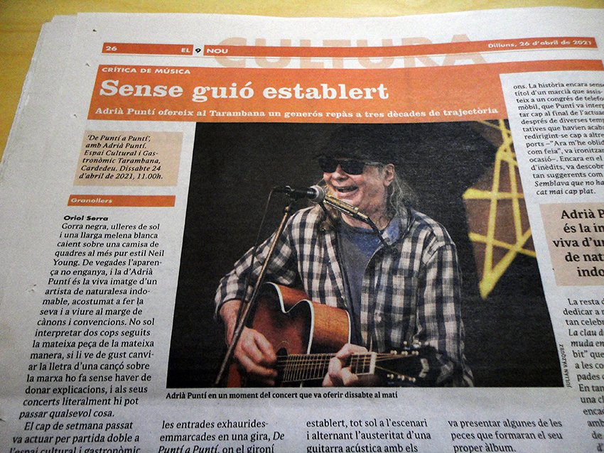 Aquells artistes que prescindeixen de qualsevol mena de guió per recordar-nos que encara hi ha vida més enllà de cànons i convencions. Aquest cap de setmana hem assistit a un dels dos concerts que <a href="/AdriaPunti/">Adrià Puntí</a> ha ofert <a href="/eltarambana/">Tarambana</a> #Cardedeu Avui ho expliquem a <a href="/el9nou_vor/">el9nou_vor</a>