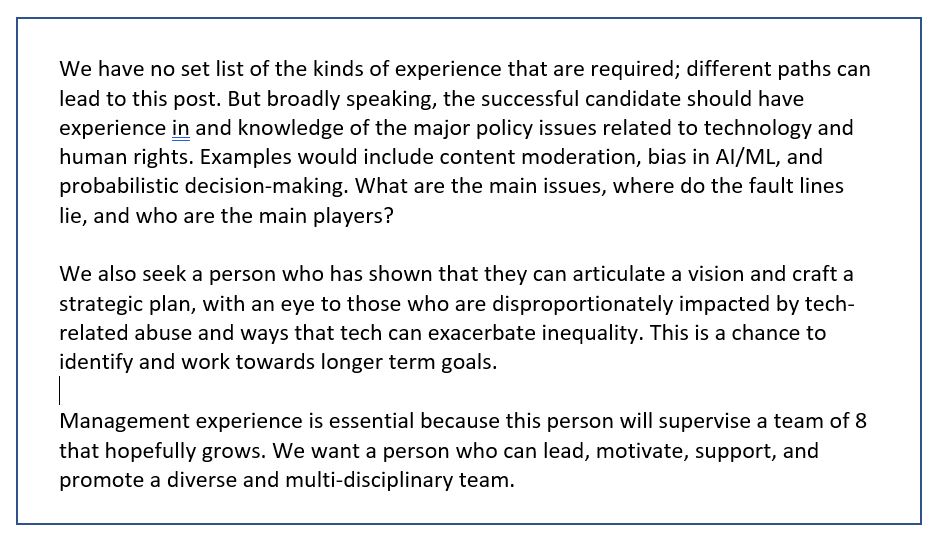 Question 1 for Tech & HR Director job: "What specific kind of experience are you looking for? What kind of management?"