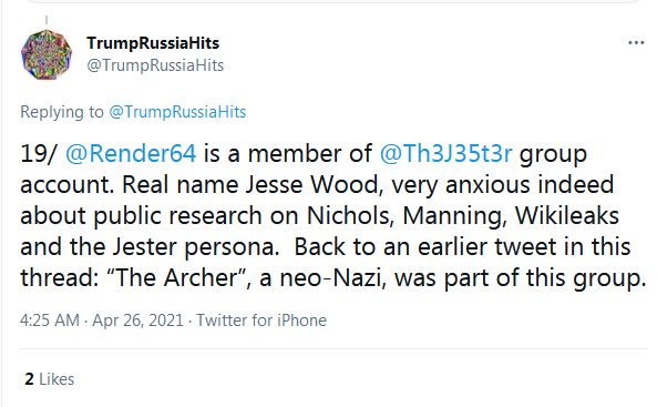 That's still not my real name and I'm still not seeing any screenshots of people lying about my name."Anxious"? No, highly amused at how aggressively stupid Louise is.Nichols wasn't in Iraq at the same time as Manning, or in the same unit, or on the same base.