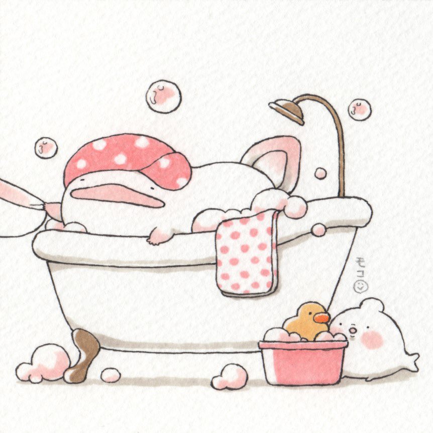 「オオサンショウウオとだんごうおの入浴シーンをまとめてみました♨️ #お風呂の日 」|モコ@うおマロ漫画更新中です！のイラスト