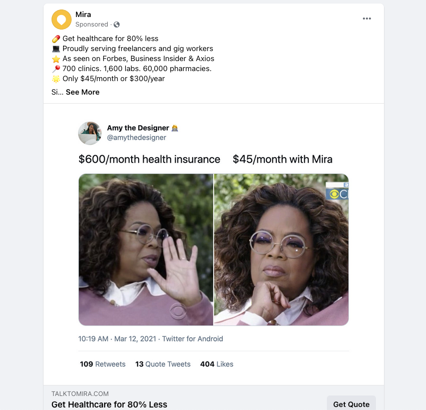 oblio_arrow's tweet photo. This ad is running on Facebook. Is @Oprah endorsing Mira?  Who is @amythedesigner ?    All seems sketchy. https://t.co/Jxd1SxrfSx
