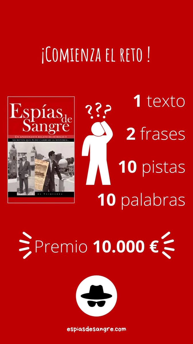 ¿Os habéis enterado de los 10.000 € que esconde la novela Espías de Sangre? Te dan pistas para encontrarlas. ¡Es gratis! Bases depositadas en notario. La novela 👇🏼👇🏼👇🏼👇🏼
lnkd.in/g27S6Qk   #LibrosRecomendados #Noticias #AHORA #oportunidad #libro