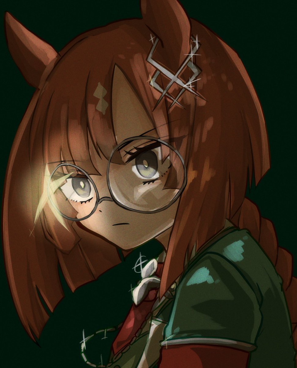 1girl solo glasses animal ears round eyewear horse ears braid  illustration images