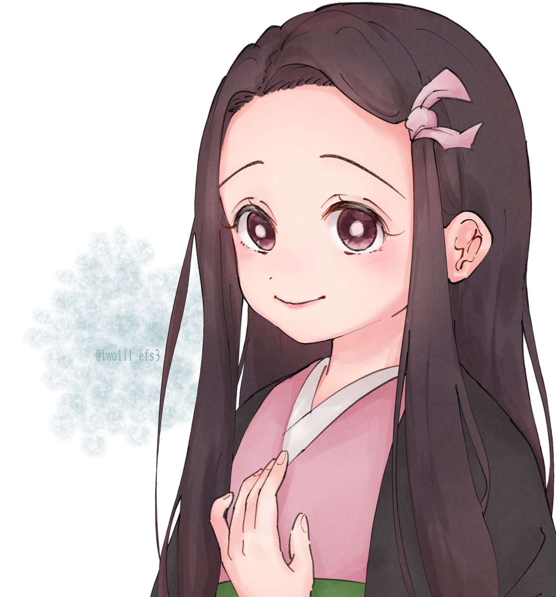 kamado nezuko 1girl solo japanese clothes long hair kimono pink kimono smile  illustration images
