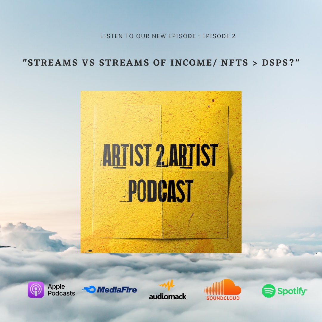 3rdworldchrons's tweet photo. After a short unplanned hiatus, @artist2artistpo is back with its second episode titled: 

" Streams Vs Streams of Income/ NFTs > DSPs? “💉💛

In this episode we discuss the value of streams, dissect the new NFT technology &amp; plenty more ... 

enjoy!

https://t.co/uS9iwNeaeR https://t.co/mk54xMEFqK