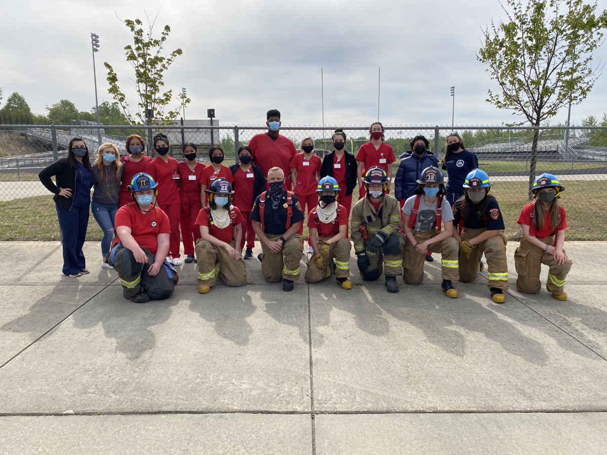 Fire Tech students &amp; Nursing students at Walkertown High School participate in a cross-curricular lesson to practice emergency response skills. Students had to evacuate their “residents” and practice the proper procedures for using a fire extinguisher. Great collaborative effort!