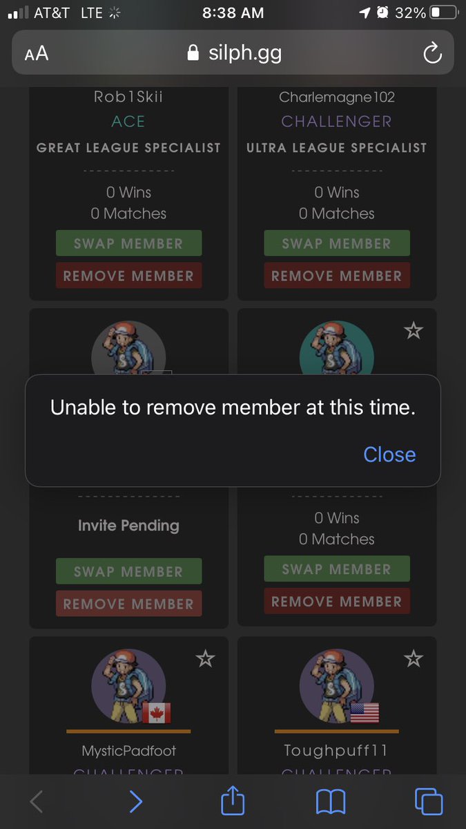 Currently getting this message when I attempt to remove a player from my faction. Anyone know how to resolve the issue? <a href="/TheSilphRoad/">The Silph Road</a> <a href="/SilphGG/">Silph Arena</a>