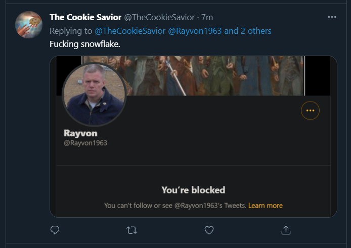 TrumpsLilBrain's tweet photo. @Rayvon1963 @TheCookieSavior @pastorlocke @lavern_spicer Posting a biased news source and then claiming victory by blocking your fellow debtor, rendering them unable to retort, tells me that you have chickened out and your whole premise is weak sauce. https://t.co/ALAnRoRN0W