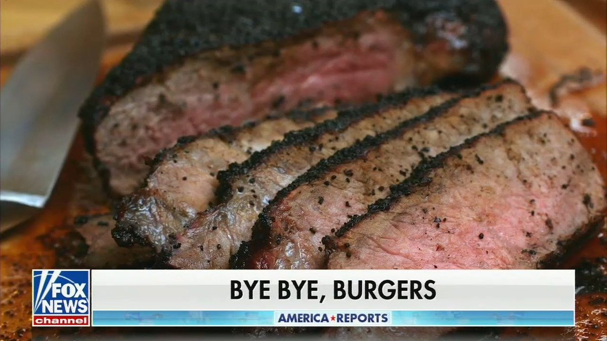 LisPower1's tweet photo. Here are some graphics from America Reports on Friday -- a so-called "straight news" show on Fox -- pushing the blatantly false lie that Biden's climate plan would make people stop eating burgers https://t.co/bLSUdPf93a