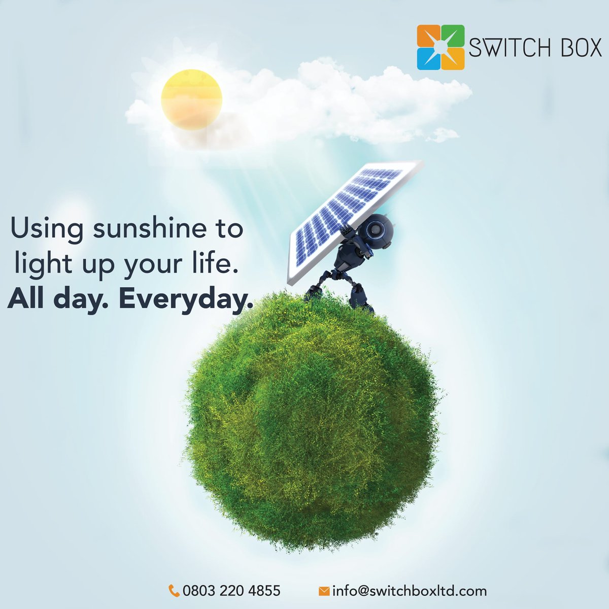 SwitchBoxltd's tweet image. Reliable. Sustainable. Affordable.

For Home or Office Solar Inverter
Solar Street Lights
Inverter Batteries
And MORE!

Contact us: 0803 220 4855

#solar #solarinverter #solarpower #solarstreetlight #solarenergy #alternativeenergy #goinggreen #inverterbatteries